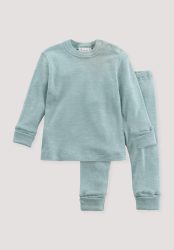 hessnatur Baby Pyjama aus Bio-Baumwolle mit Bio-Merinowolle und Seide - grün Grösse74/80