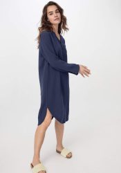hessnatur Damen Musselin Nachthemd Relaxed PURE COMFORT aus Bio Baumwolle - blau Grösse34