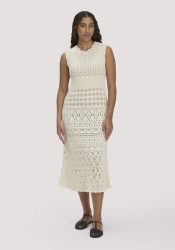 hessnatur Damen Strick Kleid Midi aus Bio-Baumwolle - beige GrösseL
