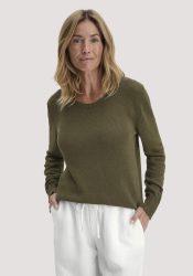 hessnatur Damen Strick Pullover Relaxed aus Leinen mit Bio-Baumwolle und LENZING™ ECOVERO - grün GrösseL