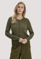hessnatur Damen Strick Jacke Regular aus Leinen mit Baumwolle und Viskose - grün GrösseS
