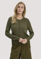 hessnatur Damen Strick Jacke Regular aus Leinen mit Baumwolle und Viskose - grün - Größe L