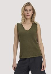 hessnatur Damen Strick Top Regular aus Leinen mit Bio-Baumwolle und LENZING™ ECOVERO - grün GrösseS