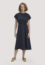 hessnatur Damen Gewebe Kleid mit Wickeloptik Midi aus TENCEL? Lyocell - blau - Größe 44