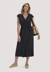 hessnatur Damen Kleid mit Wickeloptik Midi aus LENZING™ ECOVERO™ - schwarz Grösse46