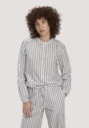 hessnatur Damen Streifen Bluse Relaxed aus Bio-Baumwolle mit Leinen - weiß Grösse36