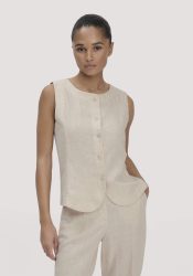 hessnatur Damen Weste Regular aus Leinen - beige Grösse34