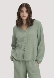 hessnatur Damen Musselin Bluse Relaxed aus Bio-Baumwolle - grün Grösse38