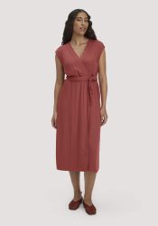 hessnatur Damen Kleid mit Wickeloptik Midi aus LENZING™ ECOVERO™ - braun Grösse48