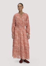 hessnatur Damen Kleid Floralprint Maxi aus Bio-Baumwolle - orange Grösse48