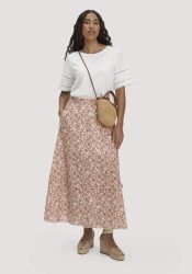 hessnatur Damen Gewebe Print Rock Maxi aus Bio-Baumwolle - beige Grösse36