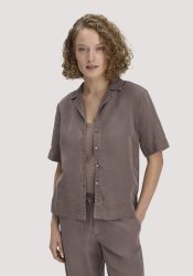 hessnatur Damen Bluse Relaxed aus TENCEL™ Lyocell mit Leinen - braun Grösse38
