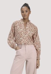 hessnatur Damen Print Bluse Relaxed aus Bio-Baumwolle - beige Grösse38