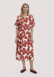hessnatur Damen Kleid mit Taillierung Midi aus Leinen - braun Grösse34
