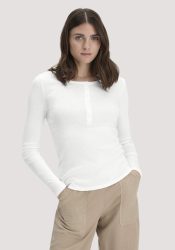 hessnatur Damen Softrib Longsleeve Henley Fitted aus Bio-Baumwolle und Tencel™ Modal - weiß Grösse36