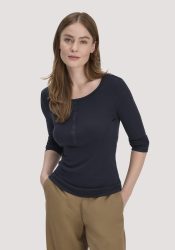 hessnatur Damen Softrib Longsleeve Henley Fitted aus Bio-Baumwolle und Tencel™ Modal - blau Grösse40