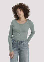 hessnatur Damen Softrib Longsleeve Henley Fitted aus Bio-Baumwolle und Tencel™ Modal - grün Grösse44