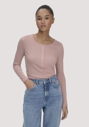 hessnatur Damen Softrib Longsleeve Henley Fitted aus Bio-Baumwolle und Tencel™ Modal - rosa Grösse36