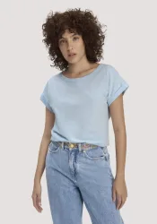 hessnatur Damen Light Slub T-Shirt Relaxed aus Bio-Baumwolle - blau Grösse34