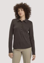 hessnatur Damen Longsleeve Polo Slim aus Bio-Baumwolle - braun Grösse36