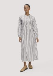 hessnatur Damen Hemdblusenkleid mit Taillierung Maxi aus Bio-Baumwolle Leinen - weiß Grösse46