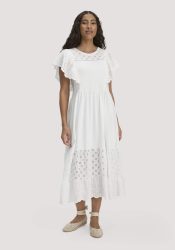 hessnatur Damen Boho Jersey Kleid Midi Relaxed aus Bio-Baumwolle - weiß Grösse46