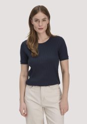 hessnatur Damen Pointelle T-Shirt Regular aus Bio-Baumwolle - blau Grösse42