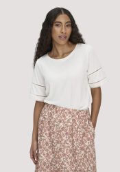 hessnatur Damen Bohemian Lace-T-Shirt Oversize aus Bio-Baumwolle - weiß GrösseS