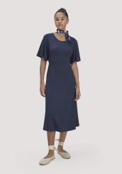 hessnatur Damen Jersey Kleid Kniebedeckend Slim aus TENCEL™ Lyocell - blau Grösse34