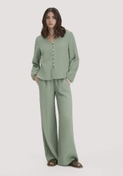 hessnatur Damen Musselin Hose Wide Leg aus Bio-Baumwolle - grün Grösse36
