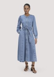 hessnatur Damen Jeanskleid Regular Midi aus Bio-Baumwolle und TENCEL™ Lyocell - blau Grösse34