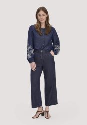 hessnatur Damen Jeans ENNELIE Culotte Wide Leg aus Bio-Denim mit Kapok - blau Grösse28/29