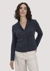 hessnatur Damen Strick Blazer Regular aus Bio-Baumwolle mit Merinowolle - blau GrösseL