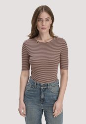 hessnatur Damen Softrib Streifen T-Shirt Fitted aus Bio-Baumwolle und TENCEL™ Modal - rosa Grösse42