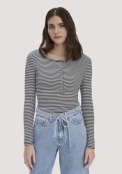 hessnatur Damen Softrib Longsleeve Streifen Henley Fitted aus Bio-Baumwolle und TENCEL™ Modal - blau Grösse38
