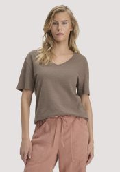 hessnatur Damen T-Shirt Oversize aus Leinen und Bio-Baumwolle - braun GrösseXS