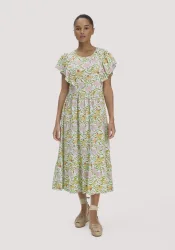 hessnatur Damen Print Jersey Kleid Midi Relaxed aus Bio-Baumwolle - blau - Größe 46