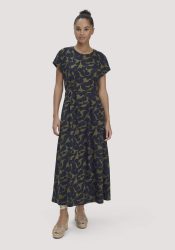 hessnatur Damen Print Jersey Kleid Knöchellang Relaxed aus Bio-Baumwolle - grün Grösse36