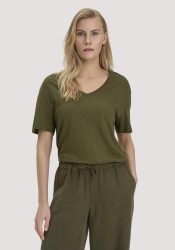 hessnatur Damen T-Shirt Oversize aus Leinen und Bio-Baumwolle - grün GrösseXS