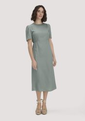 hessnatur Damen Kleid mit Raffung Midi aus SaXcell®Lyocell - grün Grösse38