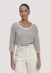hessnatur Damen Light Slub Streifen Longsleeve Relaxed aus Bio-Baumwolle - blau Grösse38