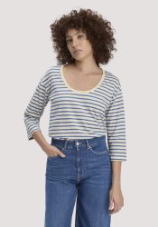 hessnatur Damen Light Slub Streifen Longsleeve Relaxed aus Bio-Baumwolle - blau Grösse48