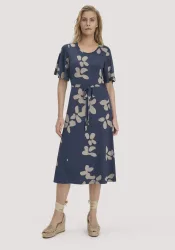 hessnatur Damen Print Jersey Kleid kniebedeckend Slim aus TENCEL™ Lyocell - blau Grösse44