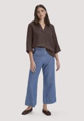 hessnatur Damen Jeans ENNELIE Culotte Wide Leg aus Bio-Baumwolle mit TENCEL™ Lyocell und Leinen - blau Grösse27/29