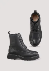 hessnatur Damen Schnürboots aus chromfrei gegerbtem Leder - schwarz - Größe 40