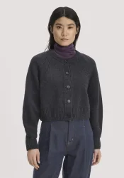 hessnatur Damen Strick Jacke Relaxed Cropped aus Bio-Merinowolle mit Bio-Baumwolle - grau GrösseL