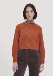 hessnatur Damen Strick Jacke Relaxed Cropped aus Bio-Merinowolle mit Bio-Baumwolle - orange GrösseXL