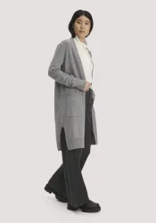 hessnatur Damen Strick Jacke Relaxed aus Bio-Merinowolle mit Bio-Baumwolle - grau - Größe XS