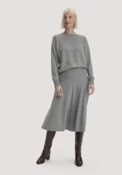 hessnatur Damen Strick Rock Midi Regular aus Bio-Merinowolle mit Cashmere - grau - Größe S