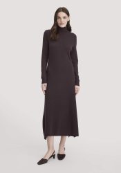 hessnatur Damen Strick Kleid Regular aus Bio-Merinowolle mit Cashmere - braun GrösseS